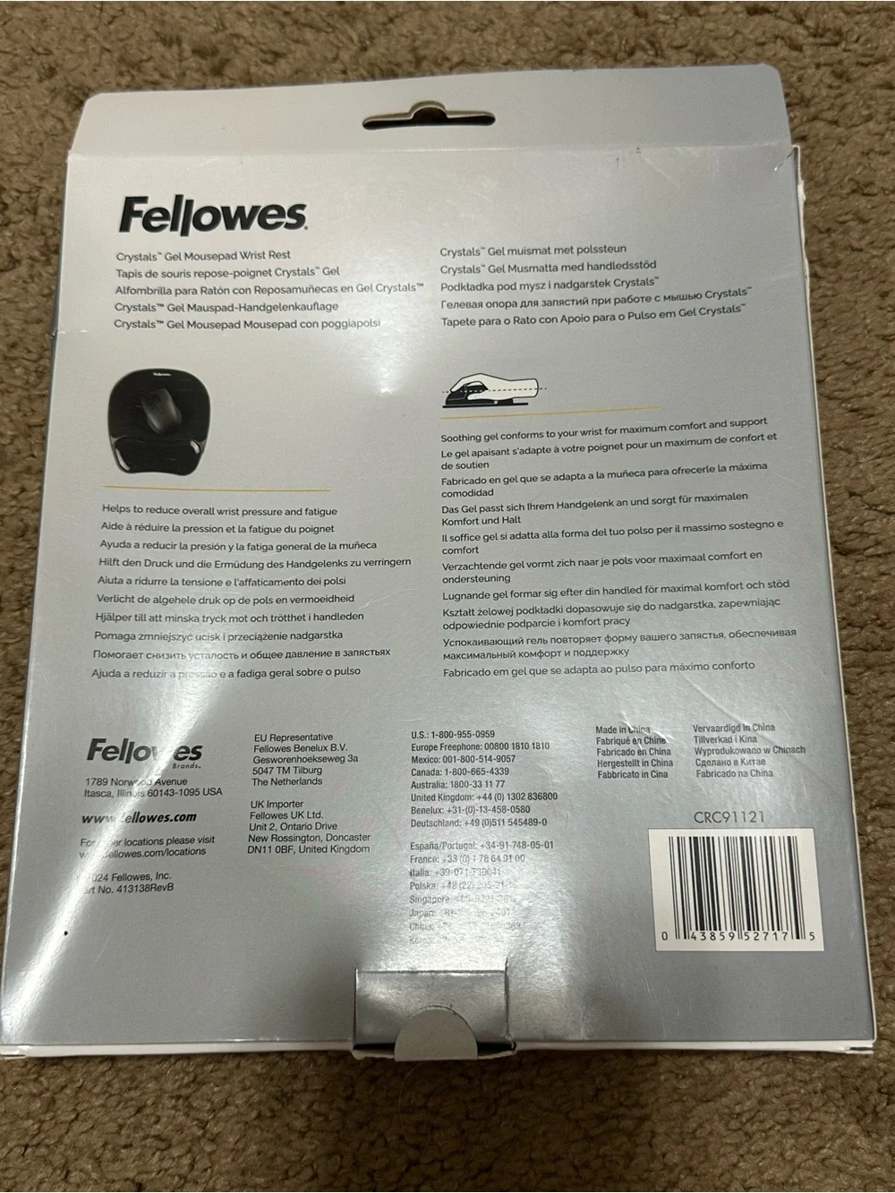Fellowes Crystals Gel Mousepad Wrist Rest - Black